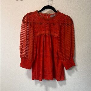 Anthropologie Vibrant Red Lace Blouse